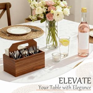 Wooden Cutlery <b>Storage</b> <b>Box</b> Rectangle <b>Kitchen</b> Countertop Organizer With Handle Standing Type Solid Color - Product Image 5