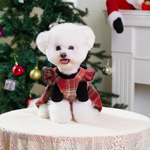 Pet Christmas Dress <b>Red</b> Plaid <b>Bow</b> Winter Autumn Retro Style for Dogs - Product Image 4