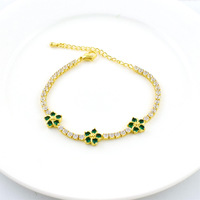 Cleef Clover Zircon gelang rantai tenis 14K multiwarna perhiasan wanita cantik ornamen emas dilaminasi grosir berbentuk huruf