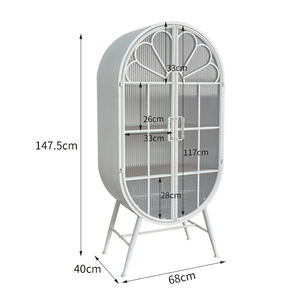 Armoire de rangement et de présentation ovale de style nordique, cadre en métal blanc, avec portes en verre - Product Image 4