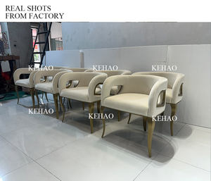 Ghế ăn sang trọng thoải mái chân kim loại mạ vàng nội thất gia đình ghế ăn bọc nhung màu be ghế ăn hiện đại biệt thự - Product Image 6