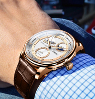 Montre de luxe pour homme à mouvement automatique, en acier inoxydable, bracelet en cuir, étanche 5 ATM, réserve de marche, aiguille.