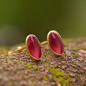 Fashion <b>Stud</b> <b>Earrings</b> 316L Stainless Steel PVD Gold Plating Red Gemstone Oval Shape - Product Image 3