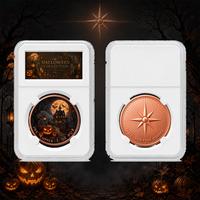 Pièce de collection Halloween Haunted House en cuivre fin .999 de 1 oz, pièce commémorative ronde avec relief 3D de citrouille dans une plaque de protection graduée