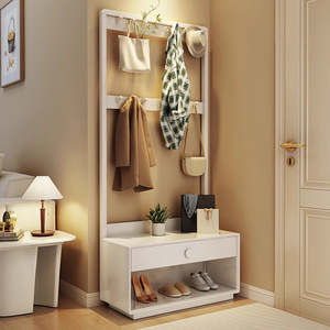Porte-manteau en bois massif de style japonais 80x35x180cm, rangement polyvalent pour entrée avec miroir et banc à chaussures - Product Image 4