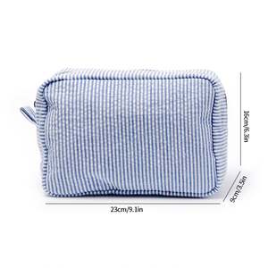 Estuche Cosmético Personalizado de Seersucker con Monograma, Bolsa Bordada de Viaje con Cierre de Cremallera, Gran Capacidad, Envío Gratis, RTS US - Product Image 6
