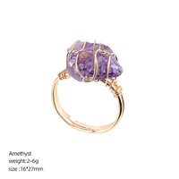 Bague en pierre naturelle brute ajustable, faite à la main, enroulée de fil, pierres naturelles irrégulières, pour hommes et femmes