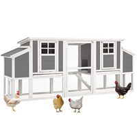 Poulailler moderne en bois de 98 pouces avec deux nichoirs, enclos extérieur pour poules, plateau de nettoyage facile, anti-prédateurs