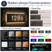 Plaque de numéro d'adresse en acier inoxydable rétroéclairée par LED personnalisée, signalisation d'identification de porte illuminée IP65 pour bâtiments et 	 Bureau