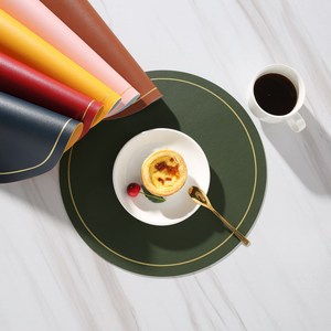Wholesale Eco-friendly Luxury American-style Wedding Two-color <strong>Circle</strong> PU Leather Mats Washable Coaster <strong>Placemat</strong> for Kitchen - Product Image 4