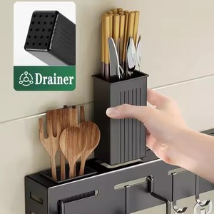 Vente en gros de supports de cuisine muraux en métal, organisateur d'outils de cuisson, étagère avec supports de rangement pour baguettes/cuillères - Product Image 4