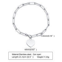 Bracelet en acier inoxydable 316L avec breloque cœur, fermoir mousqueton gravable, bijoux délicats pour femmes, vente en gros, personnalisation OEM