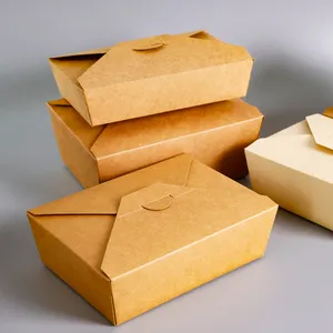 1000ml Restaurant Food Grade Takeout Delivery Packaging Biodegradable Disposable Kraft Paper Take Away Lunch Box