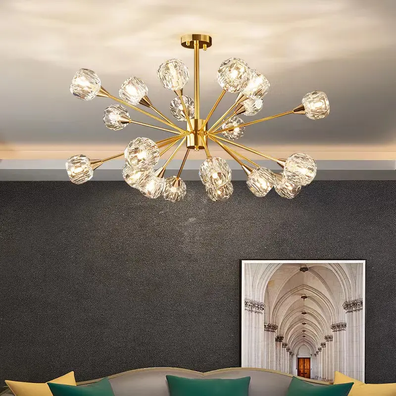 NEW LED Nodern Luxury Round Art Glass Ball Pendant Lamps Large Hotel Golden Chandeliers Pendant Lights
