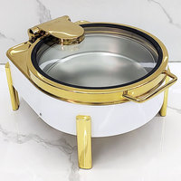 Matériel hôtelier de luxe, réchauds ronds en acier inoxydable 304 or + blanc, réchaud hydraulique, ensemble de réchauds pour buffet, pour la restauration