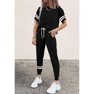 Women <b>Summer</b> Two Piece Outfits Striped Short Sleeve Pullover And Long <b>Pants</b> Tracksuit Casual Breathable Lounge Set - Product Image 6