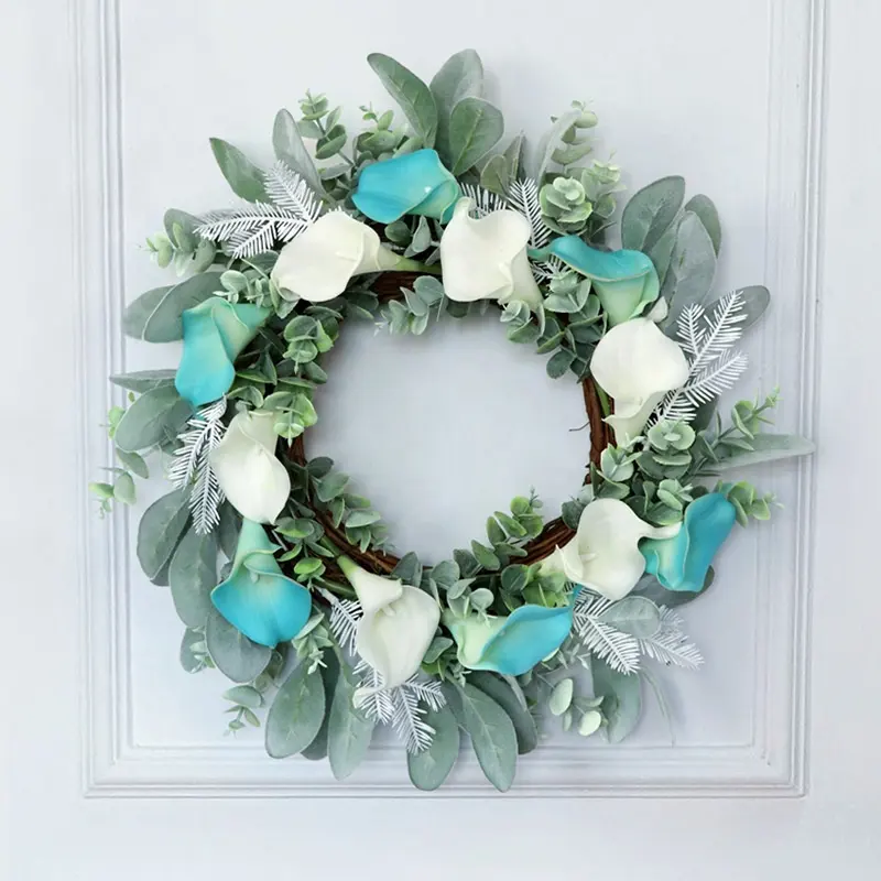 Couronne d'eucalyptus en soie artificielle faite à la main, feuilles de printemps, feuillage de bienvenue, pour décoration de porte d'entrée, Offre Spéciale