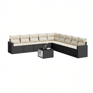 ชุดโซฟาสวนสีดำและสีครีมขาว เฟอร์นิเจอร์หวายกลางแจ้งพร้อมเบาะโฟมความหนาแน่นสูง ดีไซน์ร่วมสมัย กันน้ำ - Product Image 1