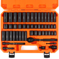 50pcs Set Perkakas Tangan Mekanik untuk Penggemar DIY, Gagang Ratchet Impact 3/8\" Drive CR-V Metrik (8-22mm) SAE (5/16-3/4-Inci) Torx