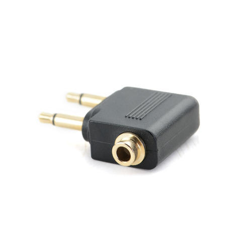 Dual 3.5mm Mono Male to 3.5mm Stereo Female Airplane Airline Headphone Audio Converter Travel Jack Adapter