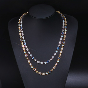 Geometric Cross Necklace for Unisex 6mm Iced Out Zircon Stones Gold Plated Gemstone Motif Hip Hop <b>Chain</b> Jewelry for Parties - Product Image 1