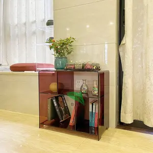 Purple and transparent PMMA desktop book shelves, acrylic bedside table shelf for home and office furniture