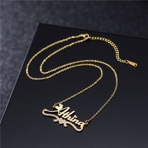Collar de acero inoxidable chapado en oro de 18K, personalizado con nombre, Diamante puro, cristal de roca, placa con nombre, collares - Product Image 3