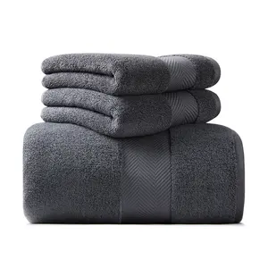 Grauweißes benutzer definiertes Logo großer Luxus gute Absorption weiche Badet ücher aus 100% Baumwolle für das Badezimmer