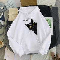 Maßgefertigter Herbst-Winter Hochwertiger Süßer Schwarzer Katzen-Print Übergroßer Schwergewichts-Damen-Hoodie