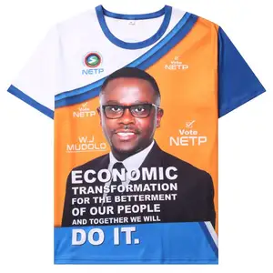 2024カスタムクイックドライ100ポリエステルアフリカキャンペーン選挙Tシャツ安いフル印刷キャンペーンプロモーションメンズTシャツ