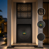 Porte d'entrée double de luxe moderne en aluminium moulé extra-haute pour villa et appartement, avec transom et texture radiale, haute sécurité