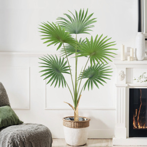 Plantas en maceta artificiales de alta calidad, palmera de abanico tropical hecha de PE para decoración de tienda de oficina al aire libre de planta de bonsái verde - Product Image 3