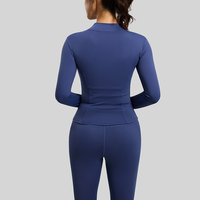 Veste de yoga respirante pour femme en Spandex/Polyester de haute qualité avec fermeture éclair, col montant, manches longues, coupe ajustée et extensible pour le fitness