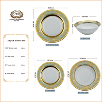 Expédition rapide, Karosa, 24 pièces, assiettes à dîner en porcelaine osseuse, couleur or vert gaufré, assiette à soupe avec bol, ensemble d'assiettes à dîner