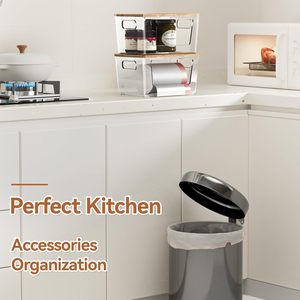 초대형 쓰레기통 홀더 디스펜서 싱크대 아래 부엌 쌓을 수있는 쓰레기통 디스펜서 대나무 뚜껑 쓰레기통 디스펜서 - Product Image 4