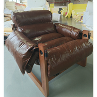Fauteuil de salon moderne du milieu du siècle en cuir véritable, chaise inclinable individuelle, canapé relaxant en bois pour chambre, salon, hôtel, école
