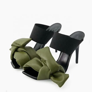 Women's Puffy Knotted Straps Sandals High Heels Stiletto Dress Mules Party Stretch Band on Slippers <b>Shoes</b> - Product Image 2