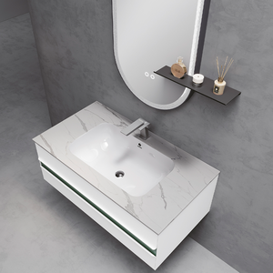Conjunto de Mueble de Baño con <span class=keywords><strong>Lavabo</strong></span> Integrado sin Juntas, Estilo Crema, con Encimera de Piedra Blanca - Product Image 6