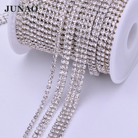 JUNAO 1 2 3 filas 10 yardas cristal transparente diamantes de imitación cadena costura SS12 Sil Ver cristal ajuste para joyería vestido