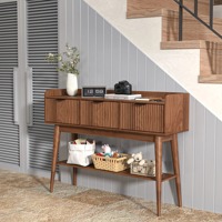 Table console en MDF rainuré de haute qualité avec 3 tiroirs et étagère de rangement ouverte pour salon et entrée – Fournisseur d'usine