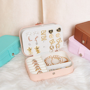 Portable Jewelry Box 7 Inch PU Material Button Closure Lightweight Storage Case For Earrings Necklaces Rings Lady Style - Product Image 3