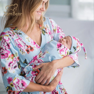 Abiti da parto abbinati <span class=keywords><strong>set</strong></span> abito da mamma pigiama premaman e coperte da bambino in fibra di bambù - Product Image 3