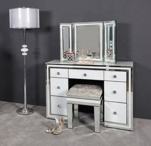 Fashion Style <strong>Black</strong> Mirror <strong>Dressing</strong> <strong>Table</strong> With Silver Edge - Product Image 1