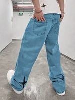 Jeans Homme Coupe Droite Confortable Décontracté Toutes Saisons, Pantalon Denim Hiver Automne Effet Détruit avec Rivets Décoratifs, Technique Délavée