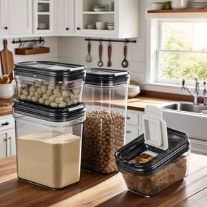 مجموعة حاويات تخزين طعام بلاستيكية شفافة بأغطية قابلة للتكديس قابلة لإعادة الاستخدام للوجبات الخفيفة الجافة ودقيق الأرز السباغيتي - Product Image 5