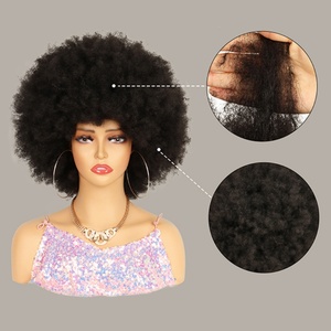 FH Factory Supply P13877 Peluca de pelo sintético resistente al calor afro rizado negro natural - Product Image 2