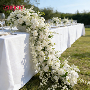 Dalian Chermy White Artificial <strong>Table</strong> Runner <strong>Flower</strong> Cascading Floral <strong>Arrangement</strong> for Wedding Long <strong>Table</strong> Decor - Product Image 6