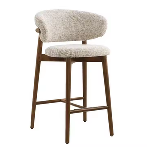 Chaise de bar de salle à manger moderne de style nordique, luxe léger, avec bois massif et lin de coton, pour appartement et utilisation en îlot de cuisine de restaurant - Product Image 1