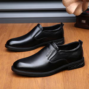 New <b>Men's</b> Formal Genuine Leather Business Casual Loafers with Chunky <b>Heels</b> Slip-On Style <b>for</b> Middle-Aged Elderly <b>Men</b> - Product Image 2