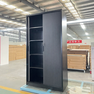 <span class=keywords><strong>Puerta</strong></span> Enrollable Negra Resistente para Archivador, <span class=keywords><strong>Puerta</strong></span> Tambour de Acero para Archivador con Cerradura para Almacenamiento de Oficina - Product Image 3